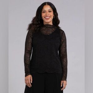 Sympli Lace Turtle Neck Barely T Long Sleeve Black Lagenlook Blouse NWT Size 16